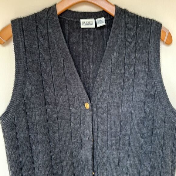 Vintage Other - Cableknit Sweater Vest Vintage Charcoal‎ Gray Cardigan Size Mens Xl